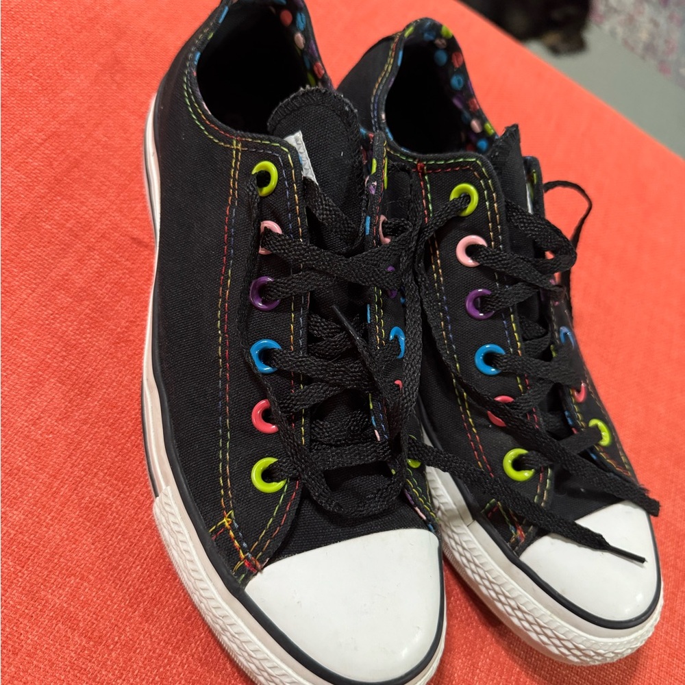 Black Converse All Stars with Colorful Eyelets and Thread Detailing